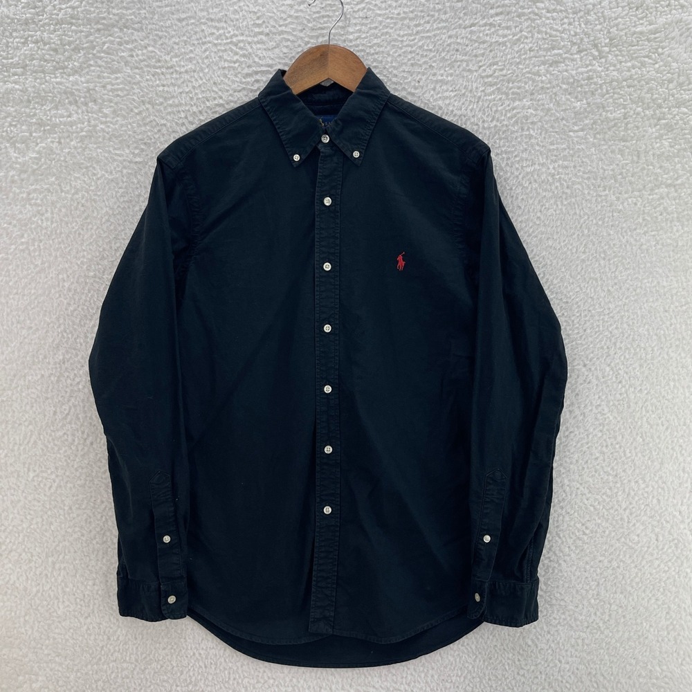 Polo Ralph Lauren Shirt Mens M Black Classic Fit Oxford OCBD Preppy Red Pony
